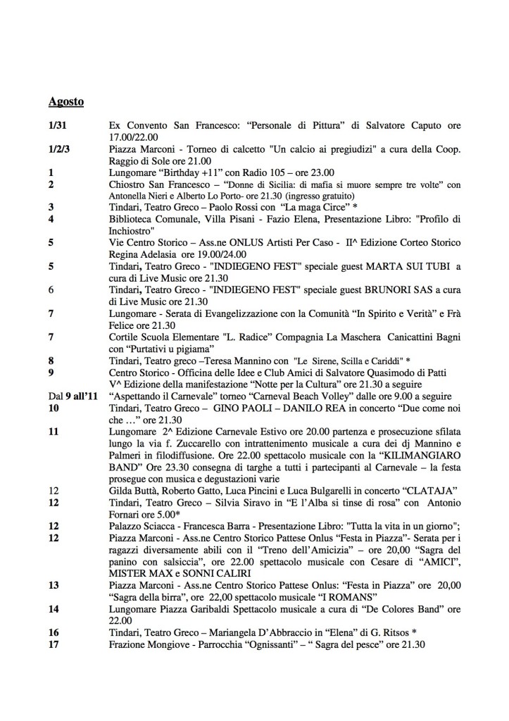 Programma estate pattese 2014-2