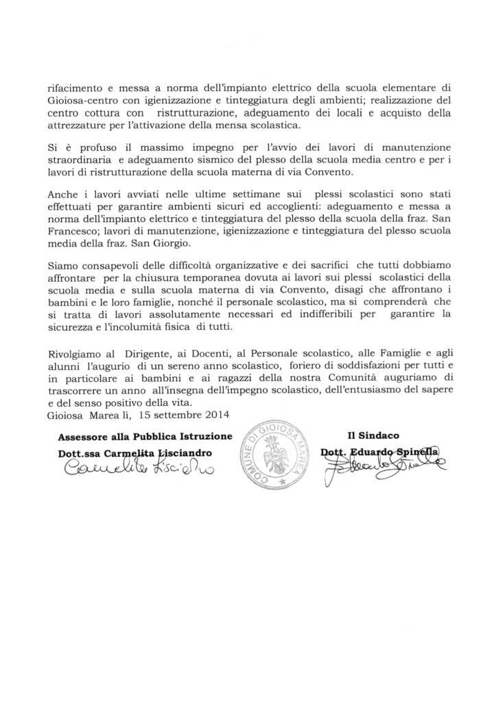 Lettera augurio anno scolastico 2014-2015