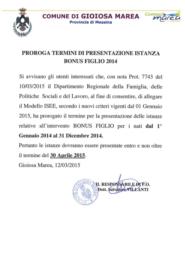 Proroga termini di presentazione istanza Bonus Figlio 2014